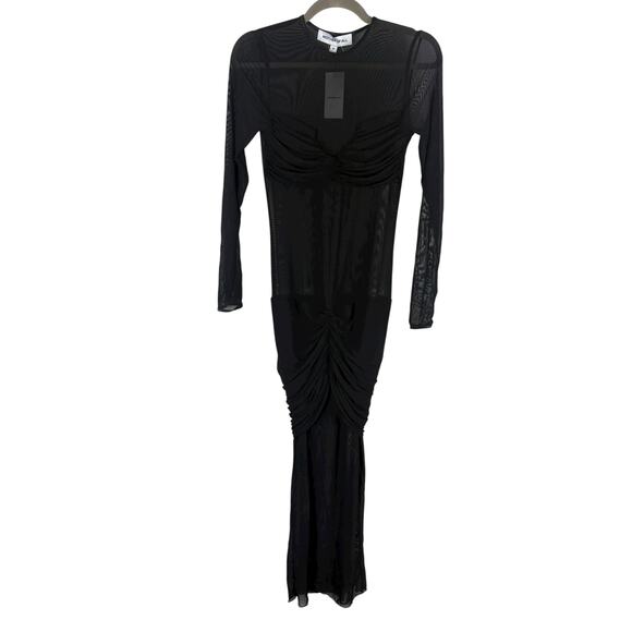 Mother of All Ellie Sheer Mesh Maxi Dress Ruched Sexy Party Evening Black Size M - Picture 9 of 10